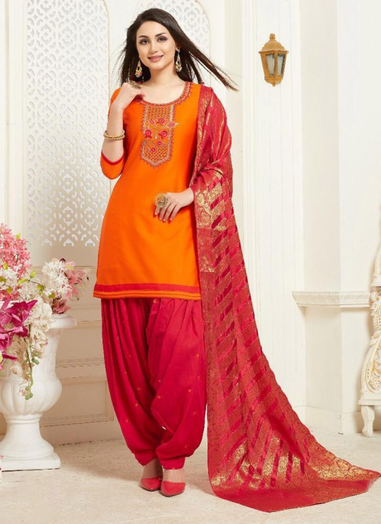 Orange Jam Silk Cotton Party Wear Patiala Suit Banarsi Patiala 1032 Sparrow SC-014322