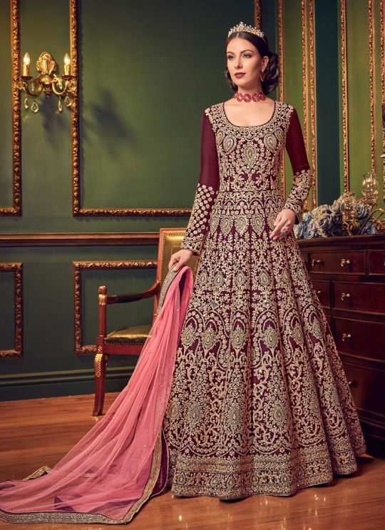 Wine Silk Floor Length Wedding Wear Anarkali Snow White Violet 22 5902 By Swagat SC/013232 Wine Silk Floor Length Wedding Wear Anarkali Snow White Violet 22 5902 By Swagat SC/013232