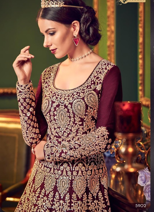 Wine Silk Floor Length Wedding Wear Anarkali Snow White Violet 22 5902 By Swagat SC/013232 Wine Silk Floor Length Wedding Wear Anarkali Snow White Violet 22 5902 By Swagat SC/013232
