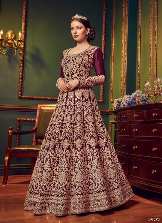 Wine Silk Floor Length Wedding Wear Anarkali Snow White Violet 22 5902 By Swagat SC/013232 Wine Silk Floor Length Wedding Wear Anarkali Snow White Violet 22 5902 By Swagat SC/013232