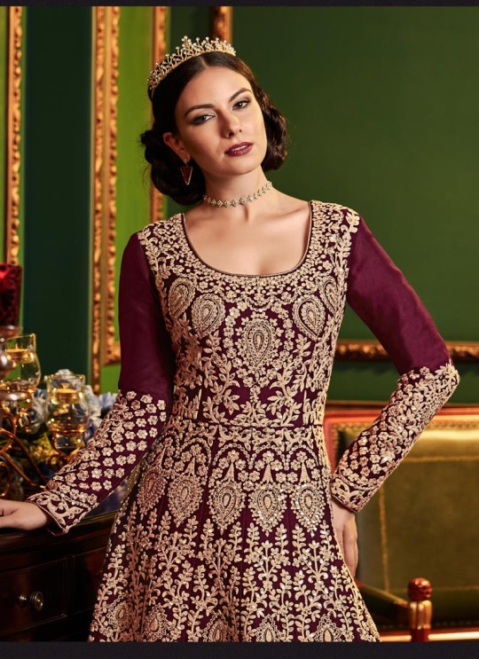 Wine Silk Floor Length Wedding Wear Anarkali Snow White Violet 22 5902 By Swagat SC/013232 Wine Silk Floor Length Wedding Wear Anarkali Snow White Violet 22 5902 By Swagat SC/013232