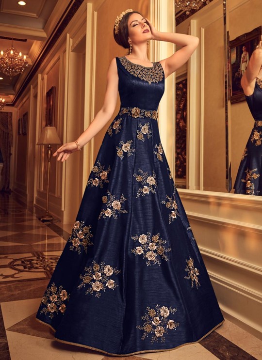 Blue Silk Floor Length Anarkali For Evening Party Snow White Violet 22 5906 By Swagat SC/013236