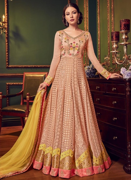 Peach Georgette Floor Length Anarkali For Bridesmaids Snow White Violet 22 5909 By Swagat SC/013239