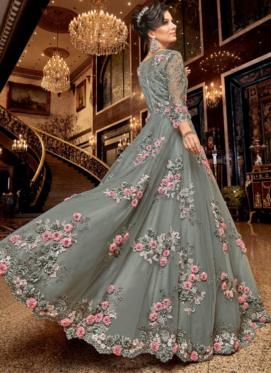 Grey Net Wedding Wear Floor Length Anarkali Violet Vol 30-6302 By Swagat SC/016850