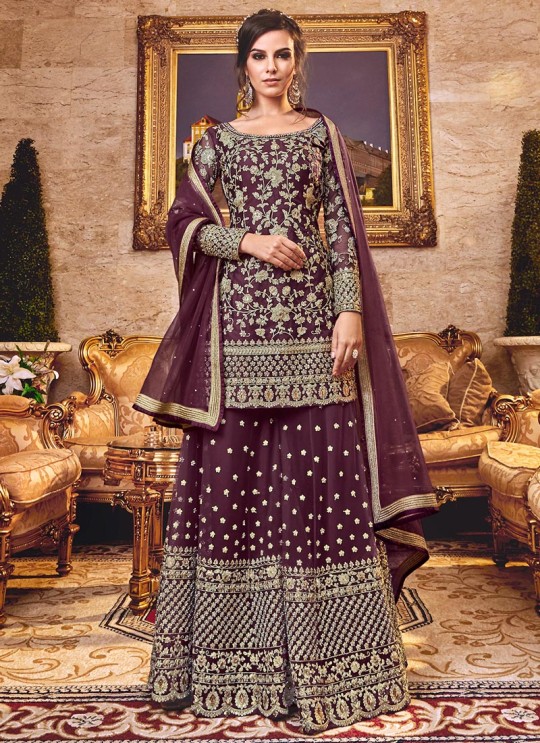 Purple Net Pakistani Bridal Sharara Suit Violet Vol 30-6303 By Swagat SC/016851