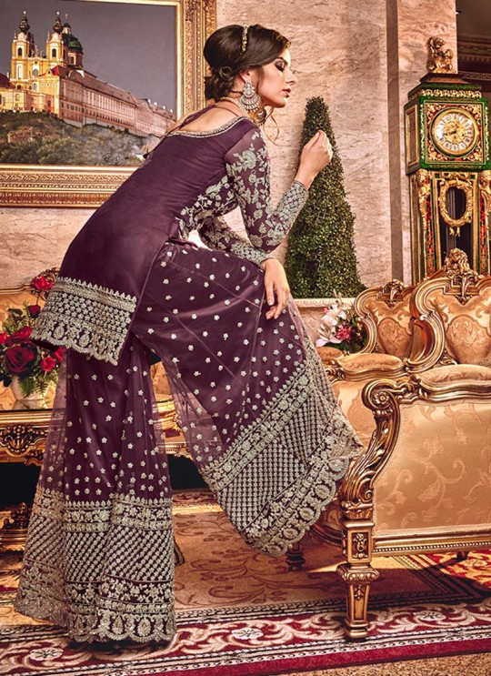 Purple Net Pakistani Bridal Sharara Suit Violet Vol 30-6303 By Swagat SC/016851 Purple Net Pakistani Bridal Sharara Suit Violet Vol 30-6303 By Swagat SC/016851