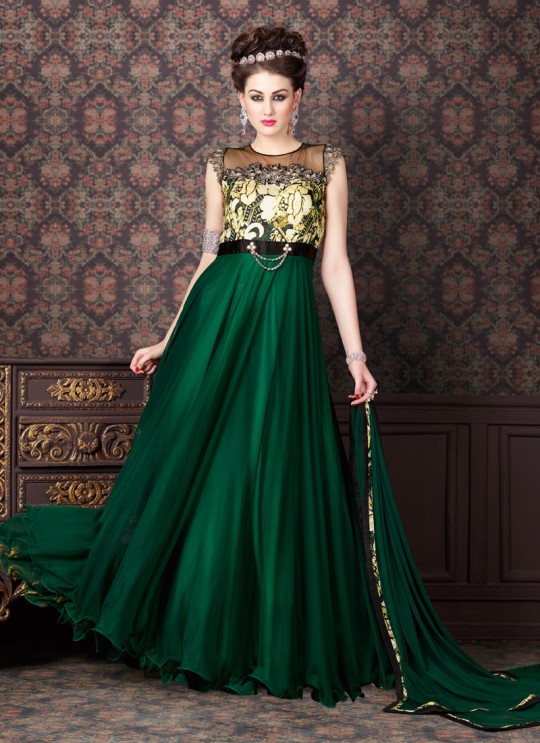 Green Net Gown Style Party Wear Anarkali 4701 Series 4703 By Swagat SC/004077