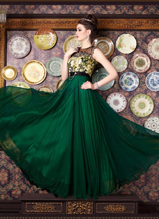 Green Net Gown Style Party Wear Anarkali 4701 Series 4703 By Swagat SC/004077