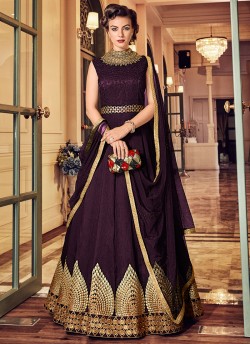 Wine Banglori Silk Floor Length Anarkali For Ceremony Violet - 21 5811A Color By Swagat SC/014059