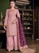 Mauve Tussar Satin Wedding Palazzo Suit Violet Vol 28 6208 By Swagat SC/016649