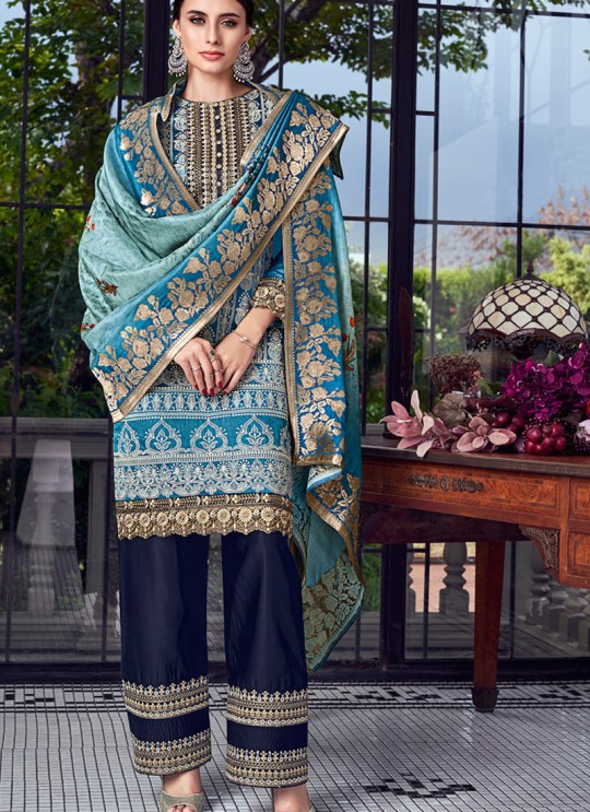 Sky Blue Silk Party Wear Sharara Suit Sezane 8003 By Swagat Sky Blue Silk Party Wear Sharara Suit Sezane 8003 By Swagat