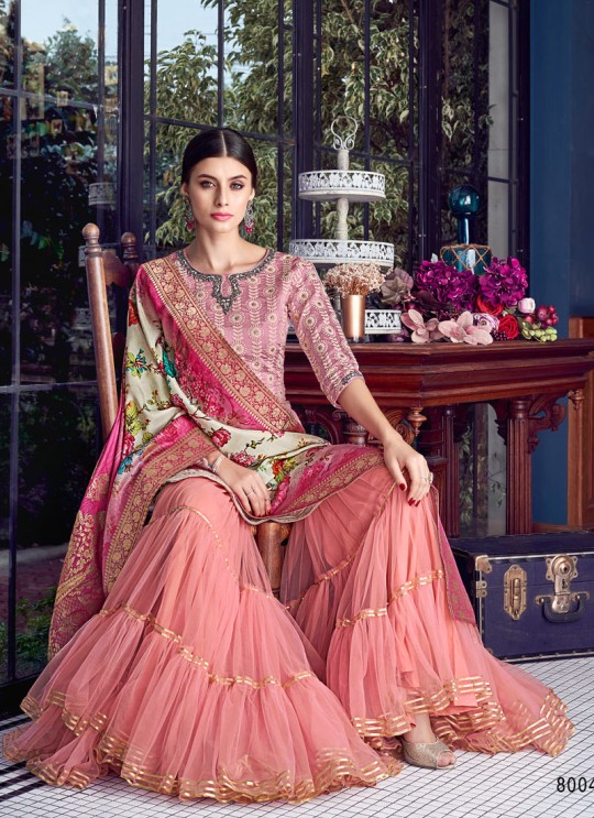 Pink Silk Party Wear Sharara Suit Sezane 8004 By Swagat