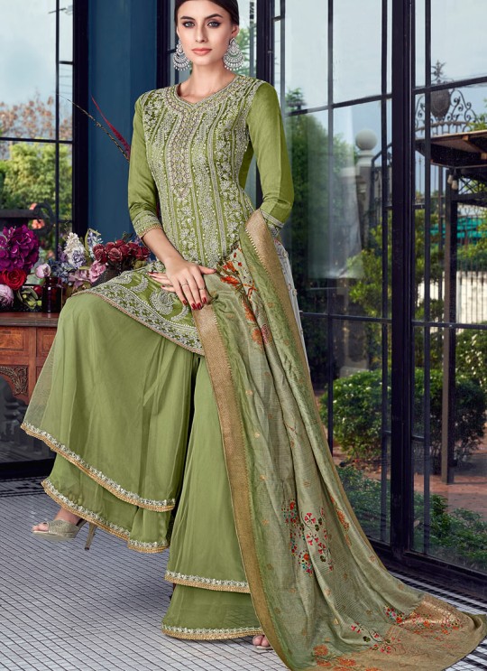 Green Silk Party Wear Sharara Suit Sezane 8005 By Swagat
