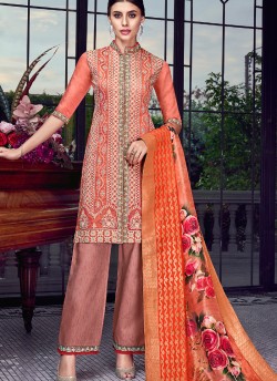 Peach Silk Party Wear Sharara Suit Sezane 8008 By Swagat