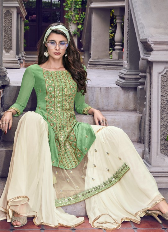 Violet Vol 31 By Swagat 6402 Green Tussar Satin Party Wear Sharara Suit