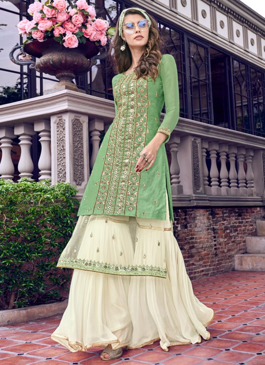 Violet Vol 31 By Swagat 6402 Green Tussar Satin Party Wear Sharara Suit