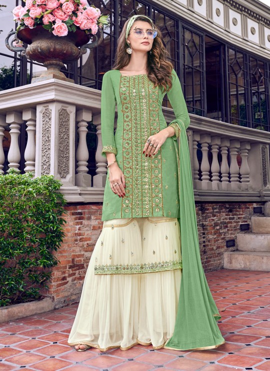 Violet Vol 31 By Swagat 6402 Green Tussar Satin Party Wear Sharara Suit