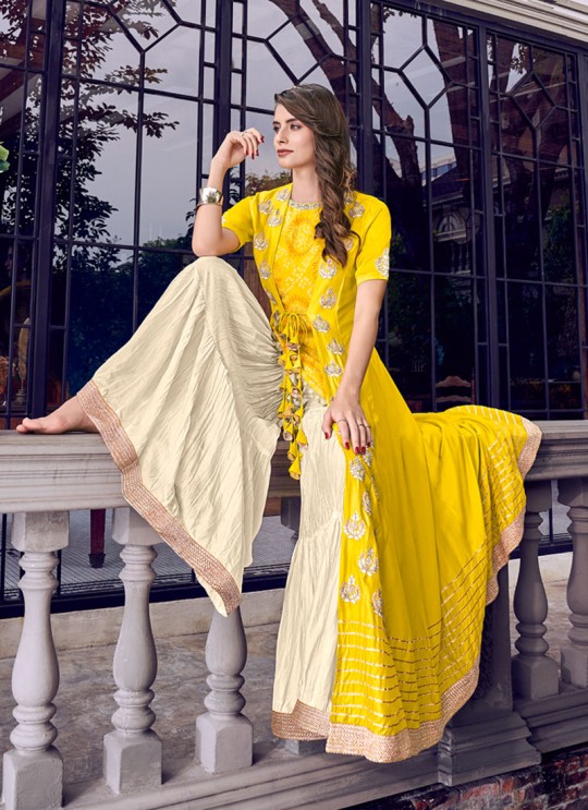 Violet Vol 31 By Swagat 6405 Yellow Tussar Satin Party Wear Sharara Suit