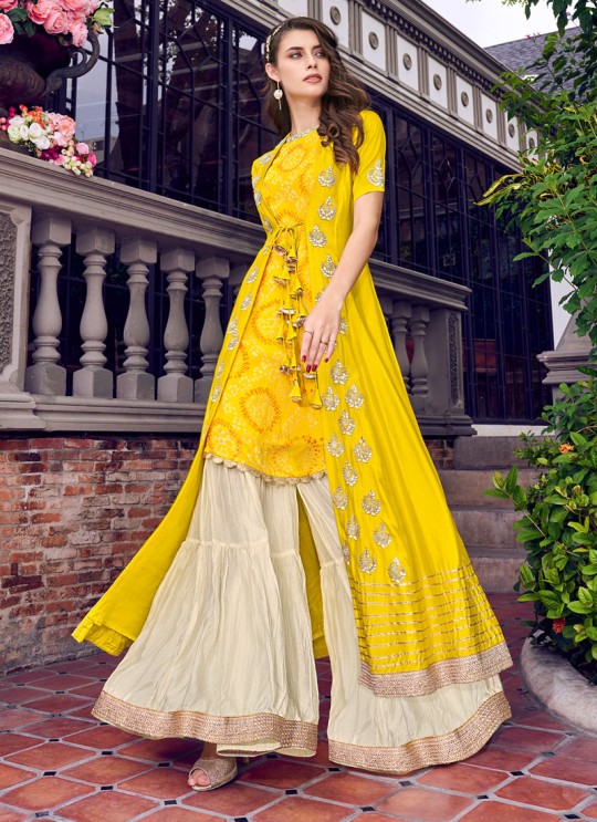 Violet Vol 31 By Swagat 6405 Yellow Tussar Satin Party Wear Sharara Suit