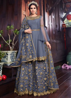 Wedding & Party Wear Floor Length Anarkali In Grey Color Violet Vol 26 - 6104 By Swagat SC/016380