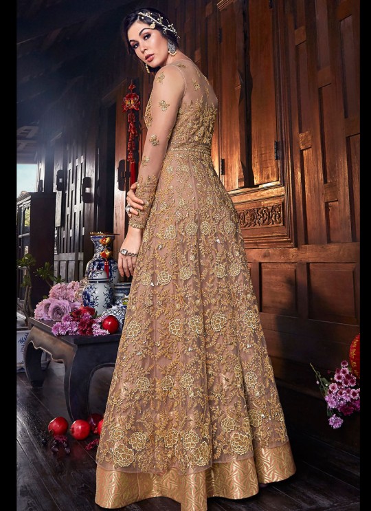 Wedding & Party Wear Floor Length Anarkali In Beige Color Violet Vol 26 - 6107 By Swagat SC/016383