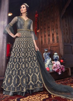 Wedding & Party Wear Floor Length Anarkali In Grey Color Violet Vol 26 - 6108 By Swagat SC/016384