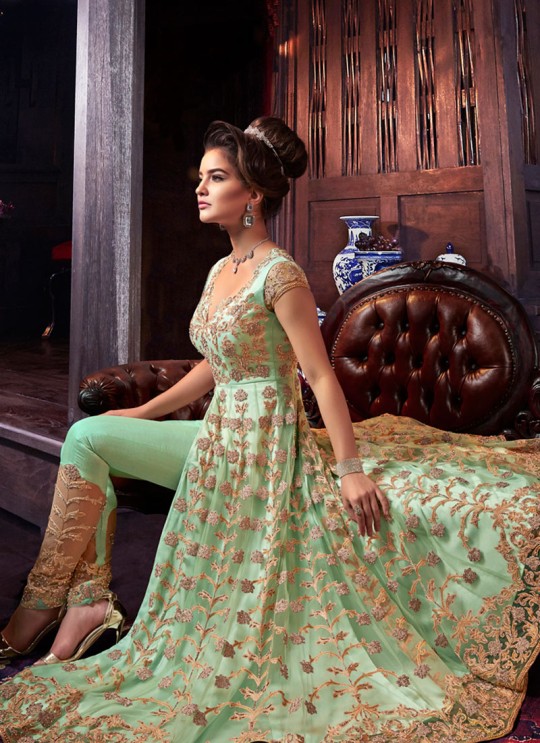 Wedding & Party Wear Floor Length Anarkali In Pista Green Color Violet Vol 26 - 6109 By Swagat SC/016385