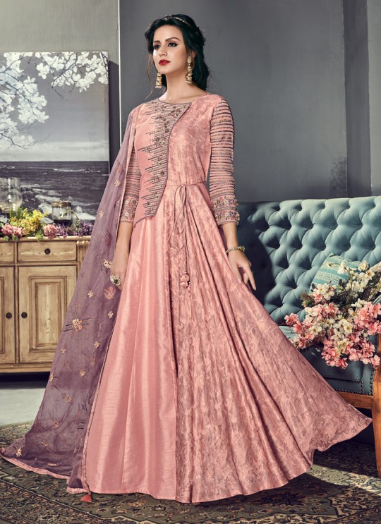 Pink Art Silk Gown Style Anarkali For Wedding Reception Royal Highness 703 Set By Sybella Creations SC/014029