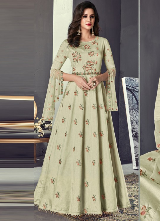 Cream Art Silk Gown Style Anarkali For Wedding Reception Royal Highness 704 By Sybella Creations SC/014033