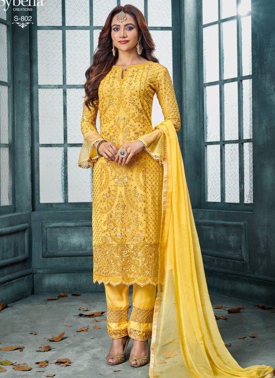 Yellow Georgette Straight Cut Suit For Wedding Ceremony Royal Bliss 802 By Sybella Creations SC/014246 Yellow Georgette Straight Cut Suit For Wedding Ceremony Royal Bliss 802 By Sybella Creations SC/014246