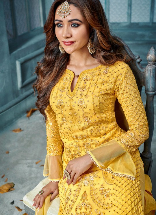 Yellow Georgette Straight Cut Suit For Wedding Ceremony Royal Bliss 802 By Sybella Creations SC/014246 Yellow Georgette Straight Cut Suit For Wedding Ceremony Royal Bliss 802 By Sybella Creations SC/014246