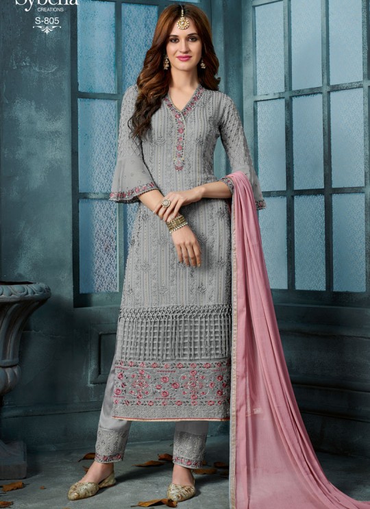 Grey Georgette Straight Cut Suit For Wedding Ceremony Royal Bliss 805 Set By Sybella Creations SC/014253