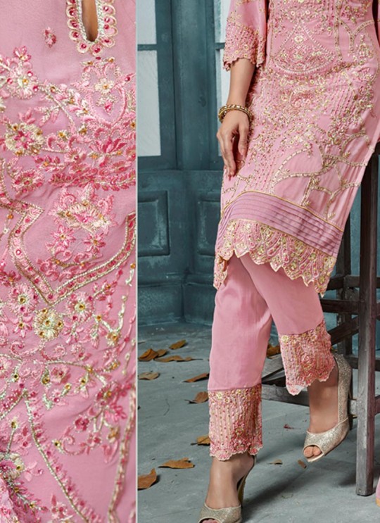 Pink Georgette Straight Cut Suit For Wedding Ceremony Royal Bliss 807 Set By Sybella Creations SC/014253