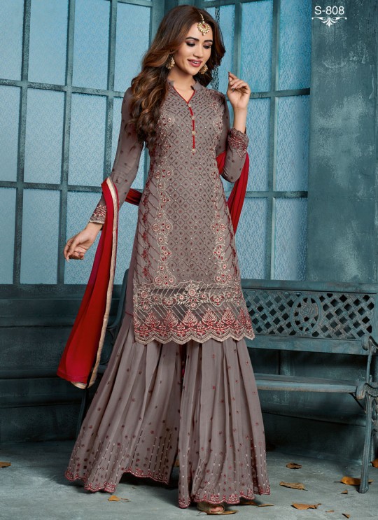 Grey Georgette Palazzo Suit For Wedding Ceremony Royal Bliss 808 Set By Sybella Creations SC/014253