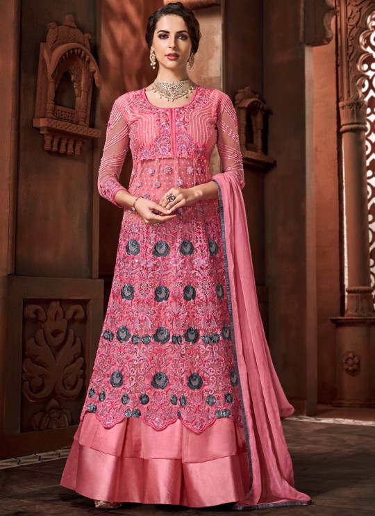 Fashion Focus Crystaline By Sybella 1001 Pink Net Wedding Lehenga Dress