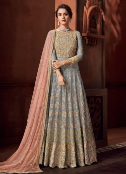 Fashion Focus Crystaline By Sybella 1002 Grey Net Wedding Anarkali Suit