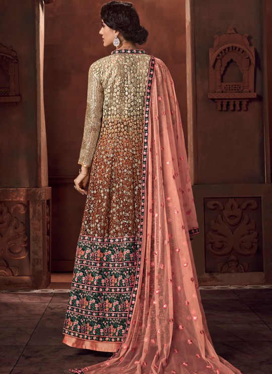 Fashion Focus Crystaline By Sybella 1005 Brown Net Wedding Lehenga Dress