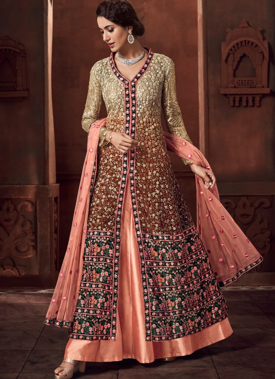 Fashion Focus Crystaline By Sybella 1005 Brown Net Wedding Lehenga Dress