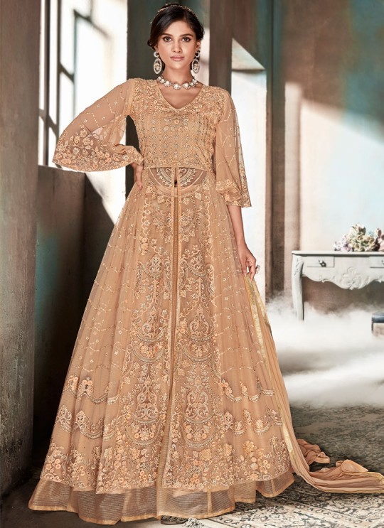 Peach Net Skirt Kameez For Wedding Reception La Royal 606 By Sybella Creations SC/012980
