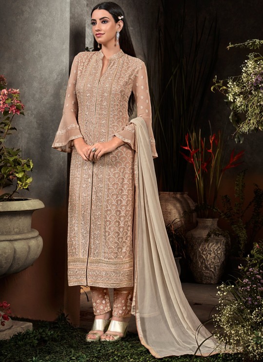 Beige Party Wear Straight Cut Suit Rahnuma 1101 By Sybella Creations SC/016444