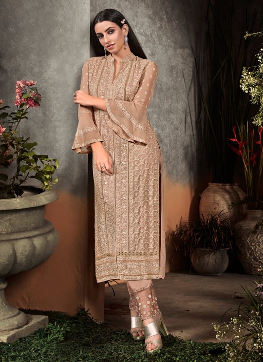 Beige Party Wear Straight Cut Suit Rahnuma 1101 By Sybella Creations SC/016444