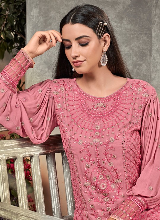 Pink Georgette  Palazzo Suit Rahnuma 1102 Set By Sybella Creations SC/016452