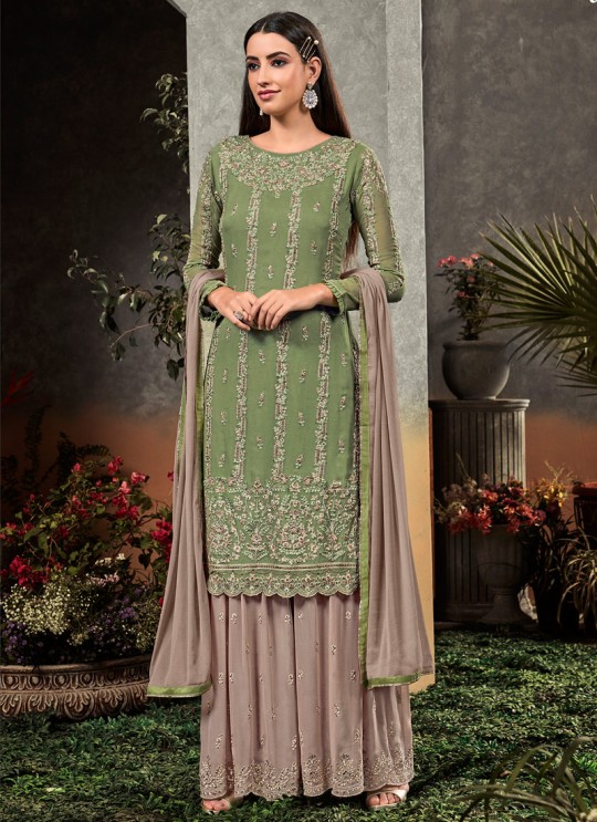 Green Party Wear Palazzo Suit Rahnuma 1103 By Sybella Creations SC/016446