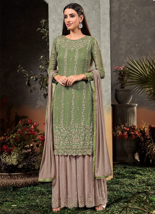 Green Georgette  Palazzo Suit Rahnuma 1103 Set By Sybella Creations SC/016452