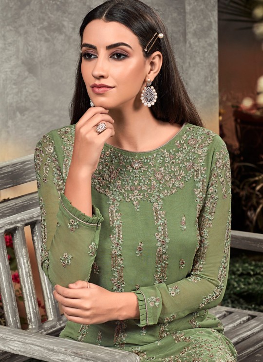 Green Georgette  Palazzo Suit Rahnuma 1103 Set By Sybella Creations SC/016452