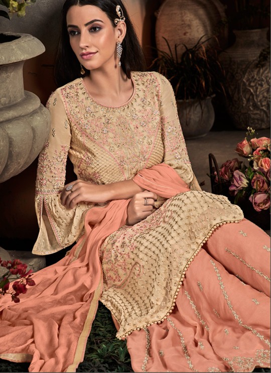 Beige Party Wear Palazzo Suit Rahnuma 1104 By Sybella Creations SC/016447