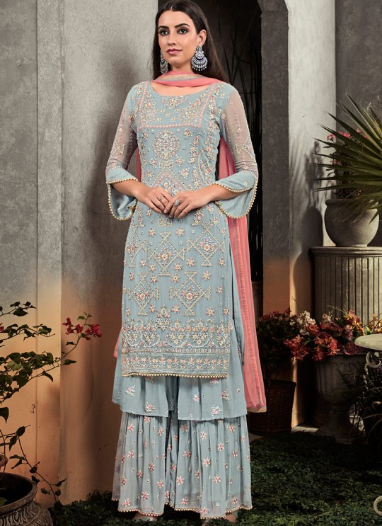 Blue Party Wear Palazzo Suit Rahnuma 1105 By Sybella Creations SC/016448