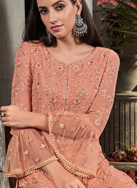 Peach Georgette  Palazzo Suit Rahnuma 1106 Set By Sybella Creations SC/016452