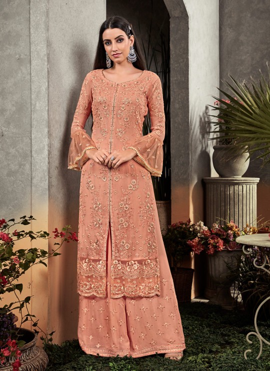 Peach Georgette  Palazzo Suit Rahnuma 1106 Set By Sybella Creations SC/016452