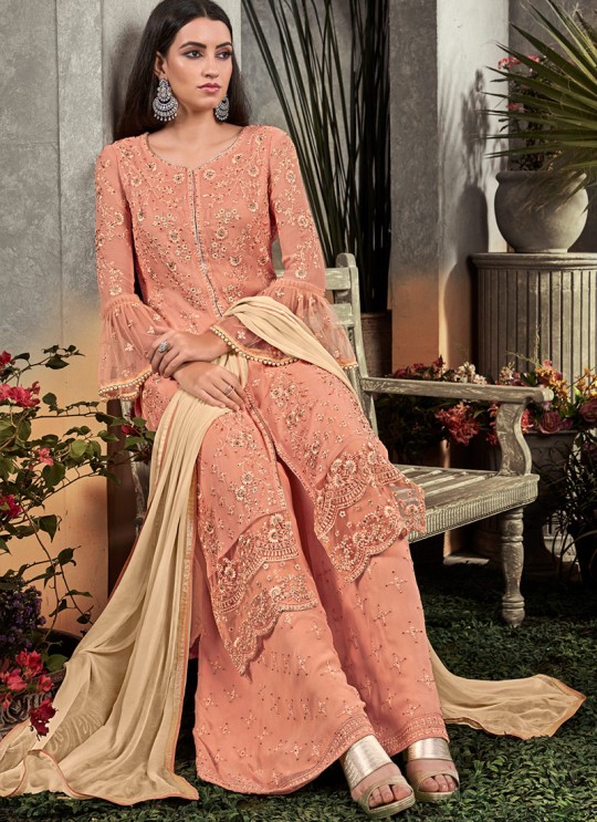 Peach Party Wear Palazzo Suit Rahnuma 1106 By Sybella Creations SC/016449